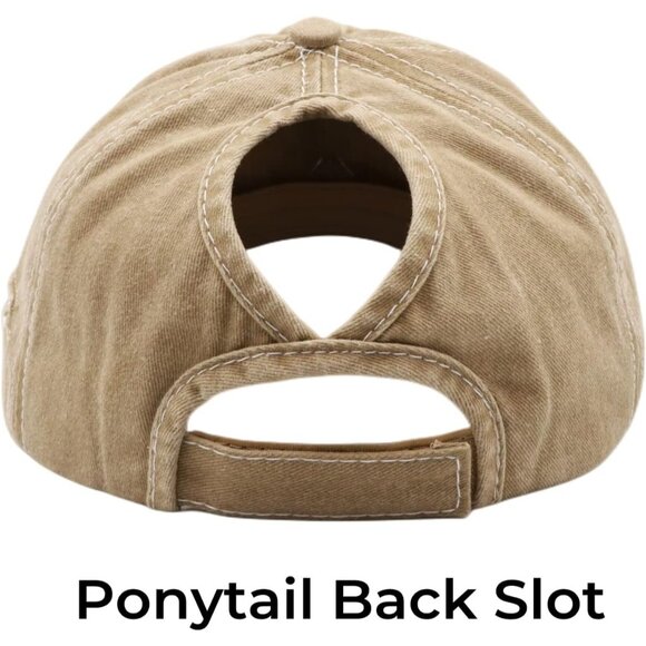 Womens Pony Hat High Ponytail Baseball Cap 0001-star Solid Fabric Khaki - Picture 4 of 4